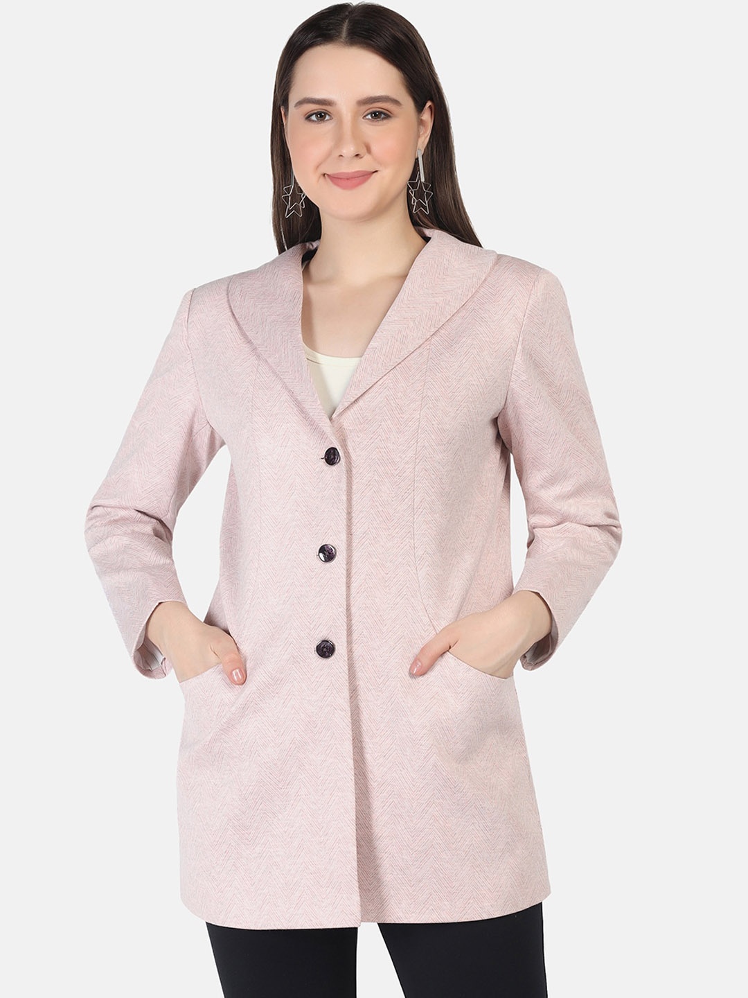 

FUTURO Notched Collar Open Front Blazer, Pink