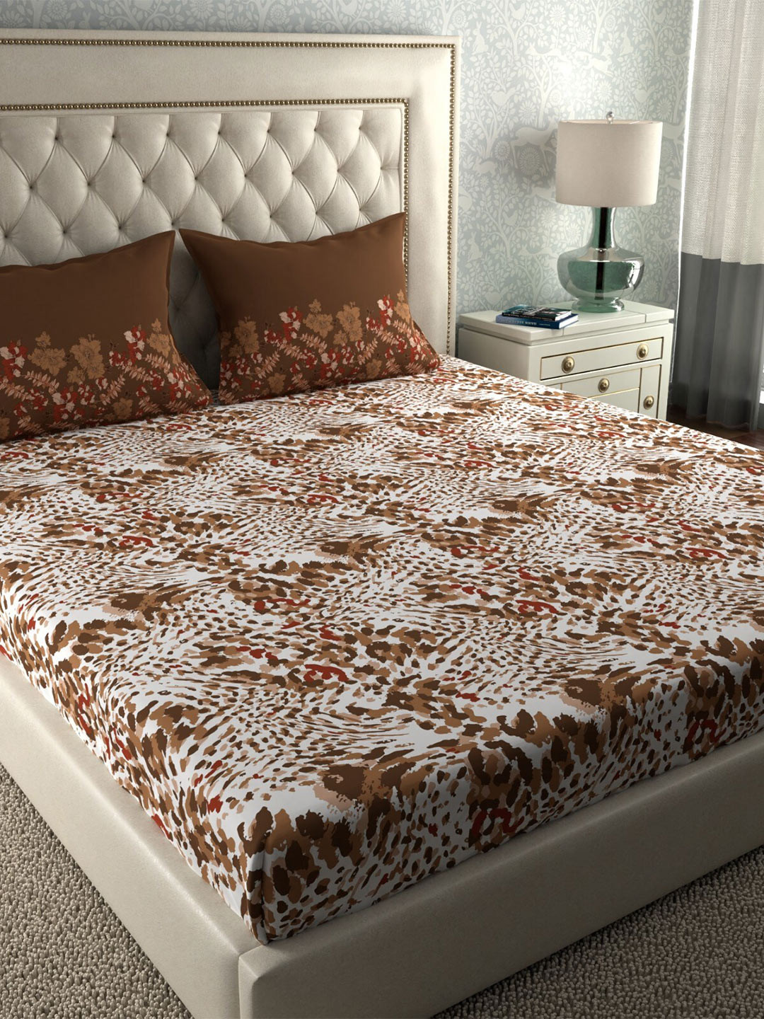 

MYTRIDENT White Brown 120 TC Cotton Queen Bedsheet with 2 Pillow Covers