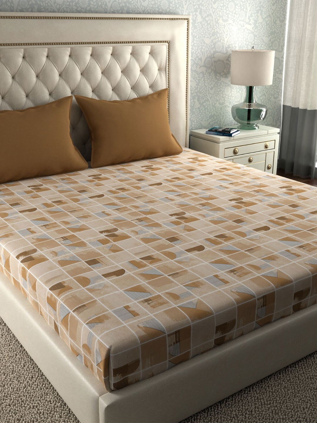

Trident Brown & Beige Geometric 120 TC Cotton Queen Bedsheet with 2 Pillow Covers