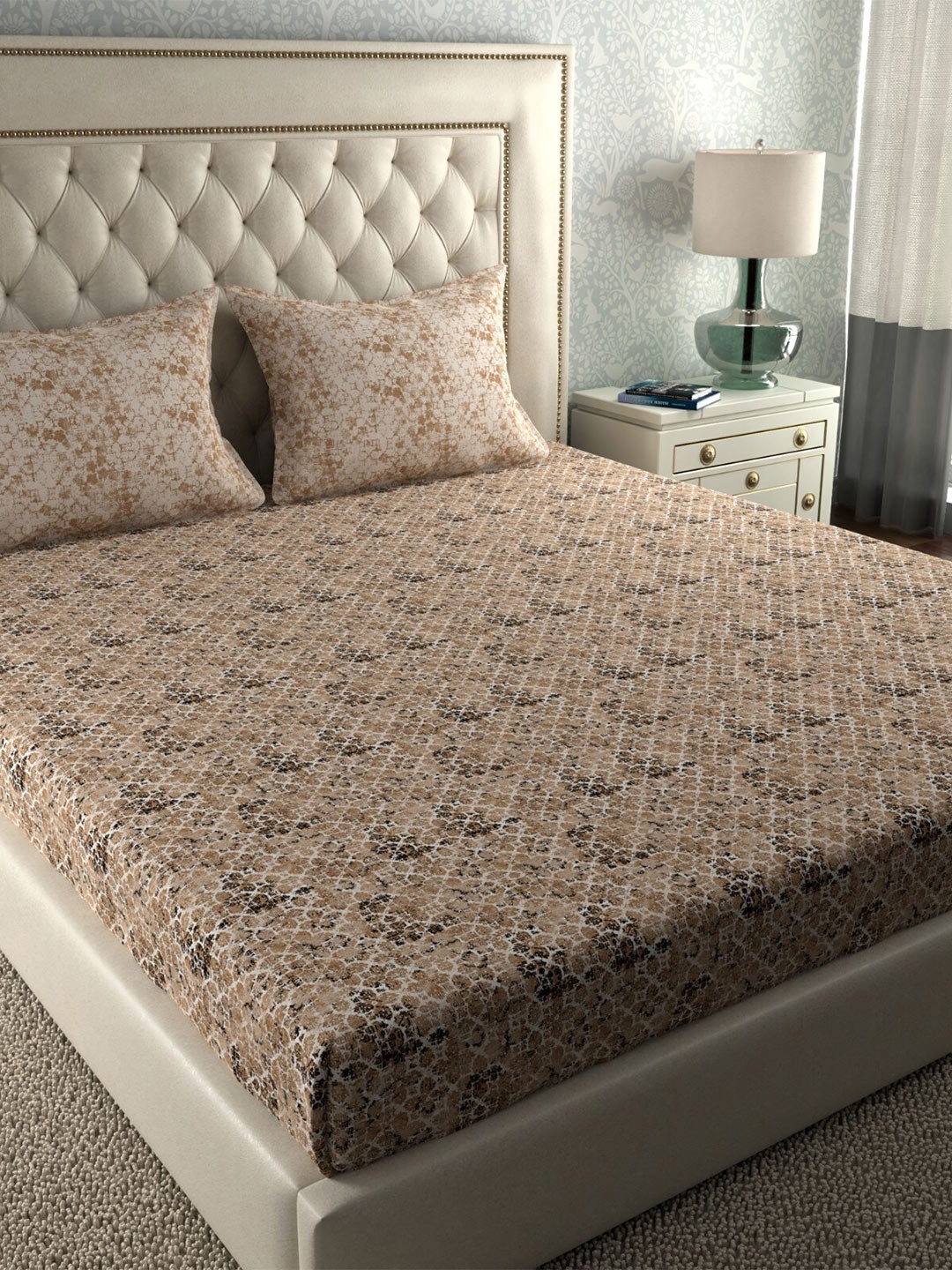 

MYTRIDENT Brown Black 120 TC Cotton Queen Bedsheet with 2 Pillow Covers