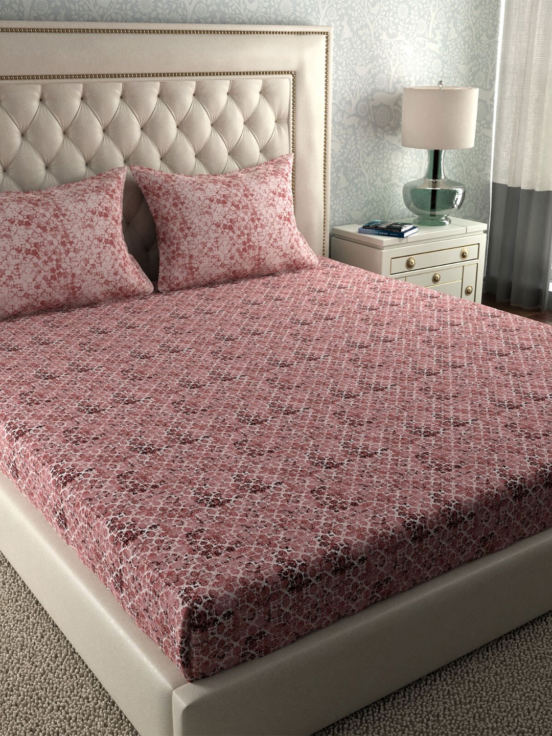 

MYTRIDENT Pink Black 120 TC Cotton Queen Bedsheet with 2 Pillow Covers