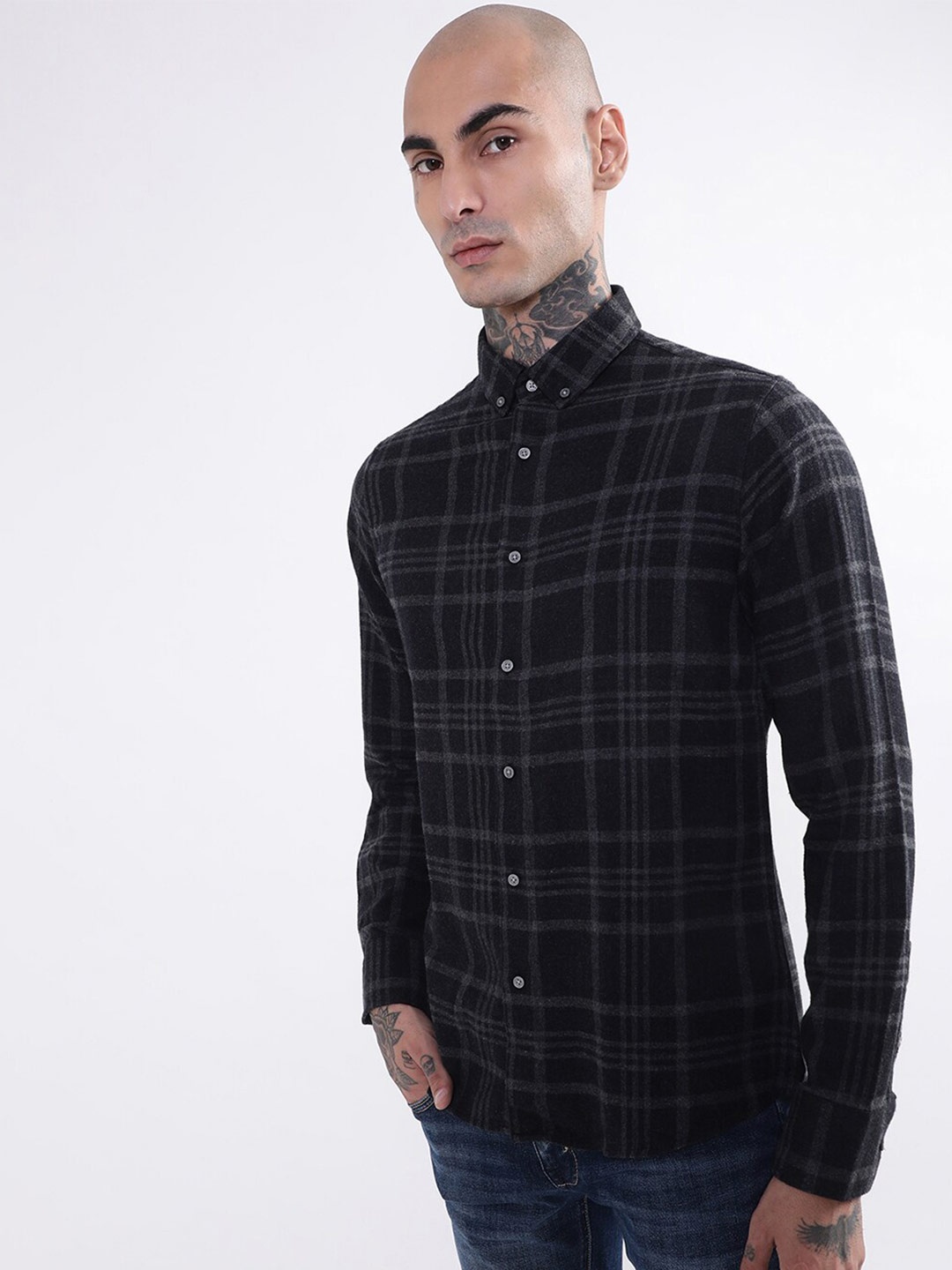 

Bruun & Stengade Men Tartan Checks Pure Cotton Casual Shirt, Black