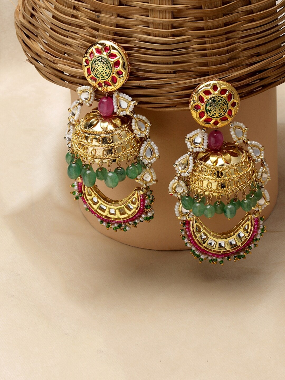 

DUGRISTYLE Dome Shaped Gold Plated Drop Earrings, Green