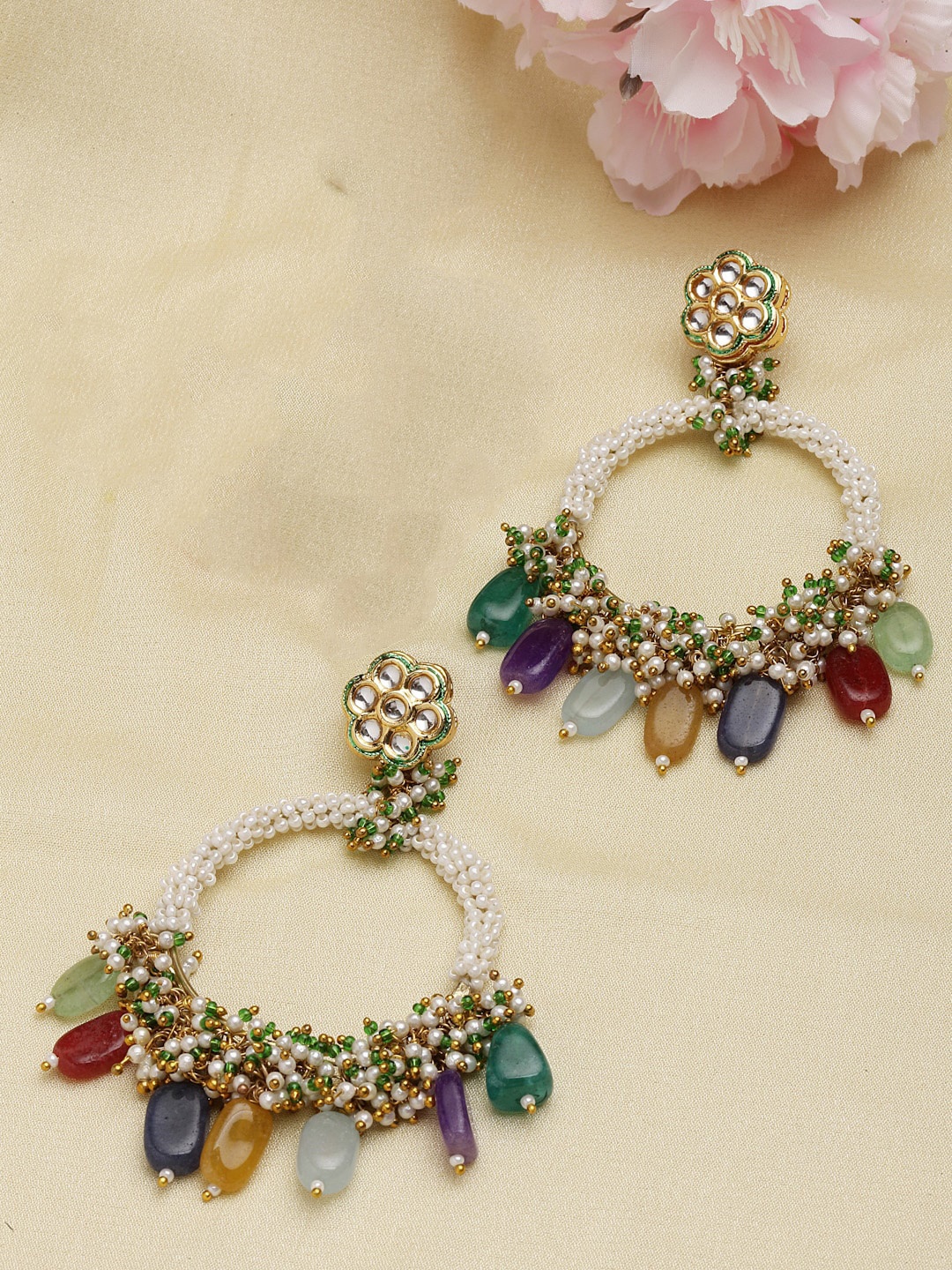 

DUGRISTYLE Circular Gold Plated Drop Earrings, Green