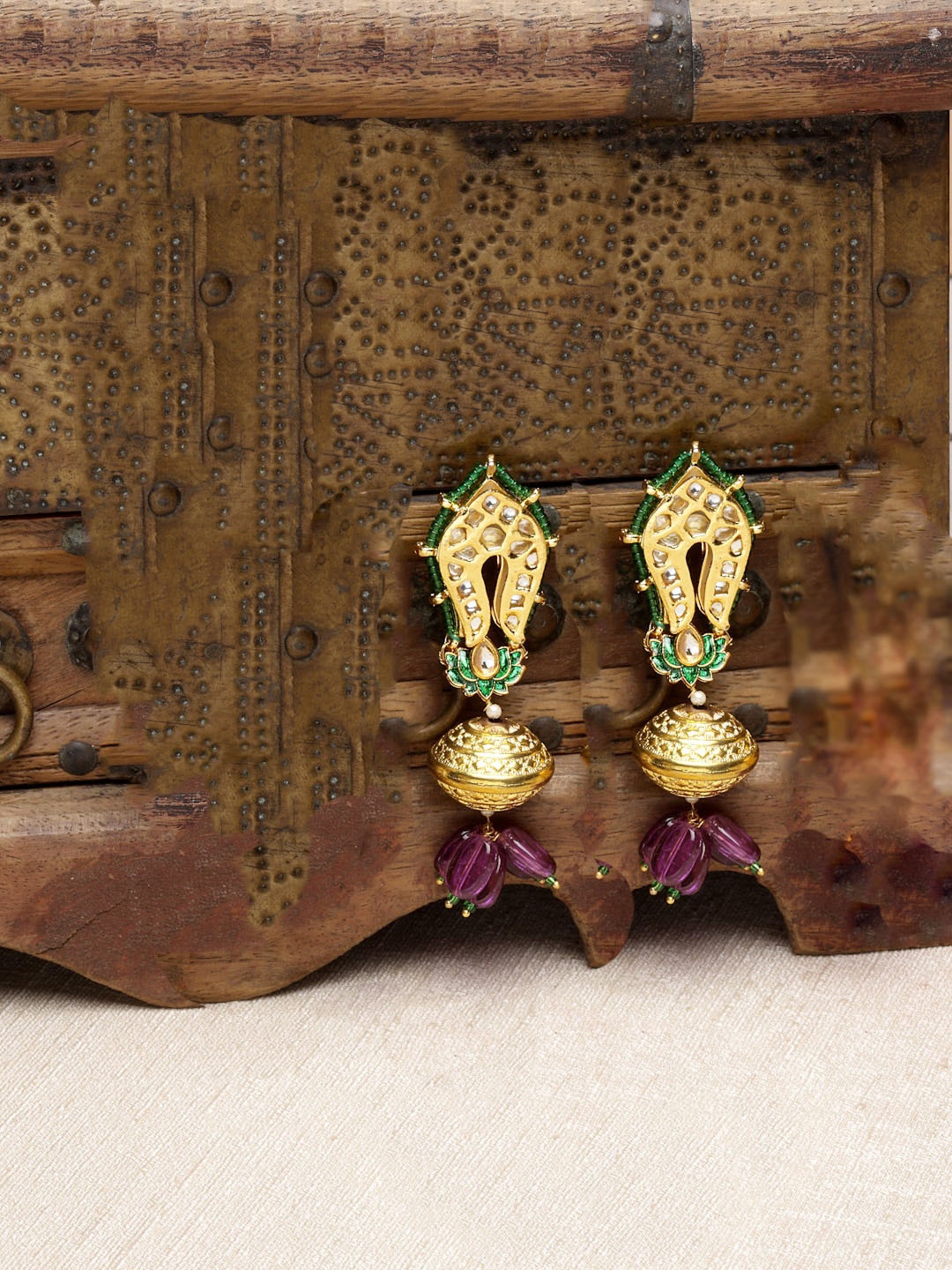 

DUGRISTYLE Gold Plated Classic Jhumkas Earrings, Purple