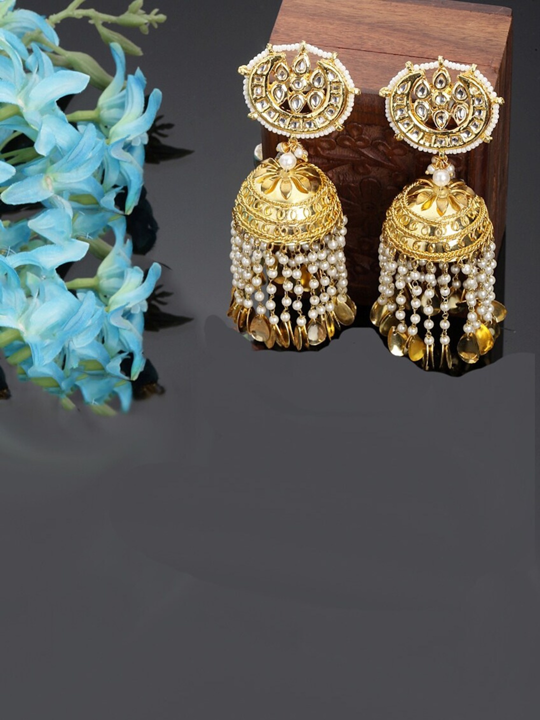 

DUGRISTYLE Gold-Toned Dome Shaped Gold Plated Jhumkas Earrings