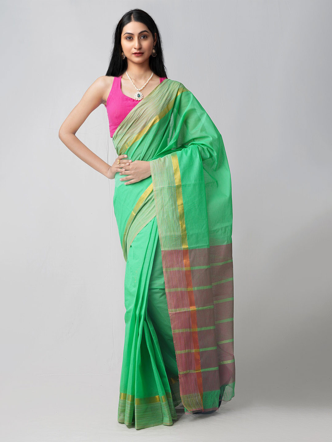 

Unnati Silks Green & Maroon Pure Cotton Mangalagiri Saree