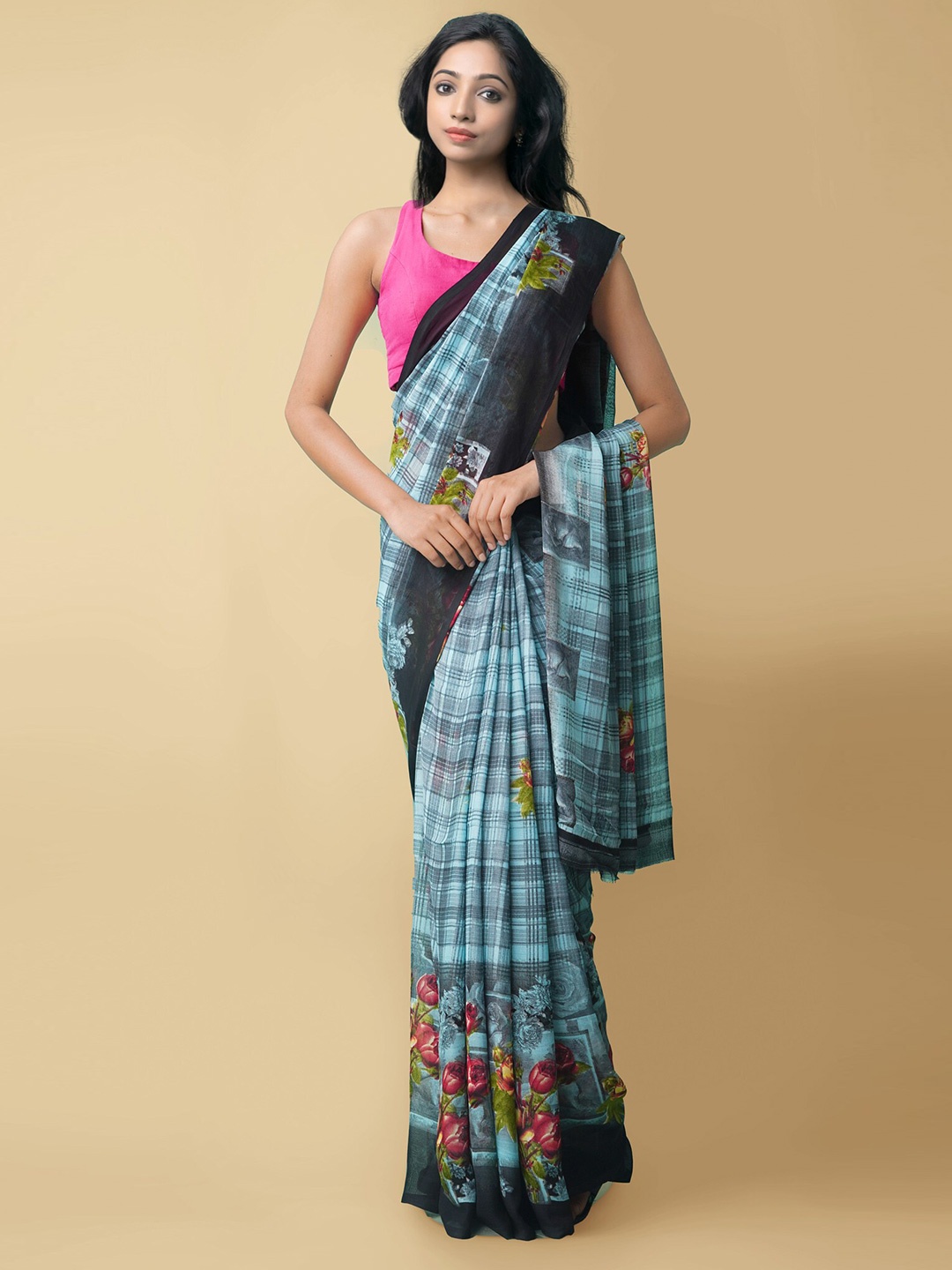 

Unnati Silks Ethnic Motifs Block Printed Saree, Blue