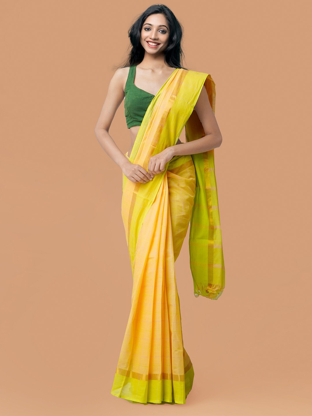

Unnati Silks Zari Pure Cotton Mangalagiri Saree, Orange