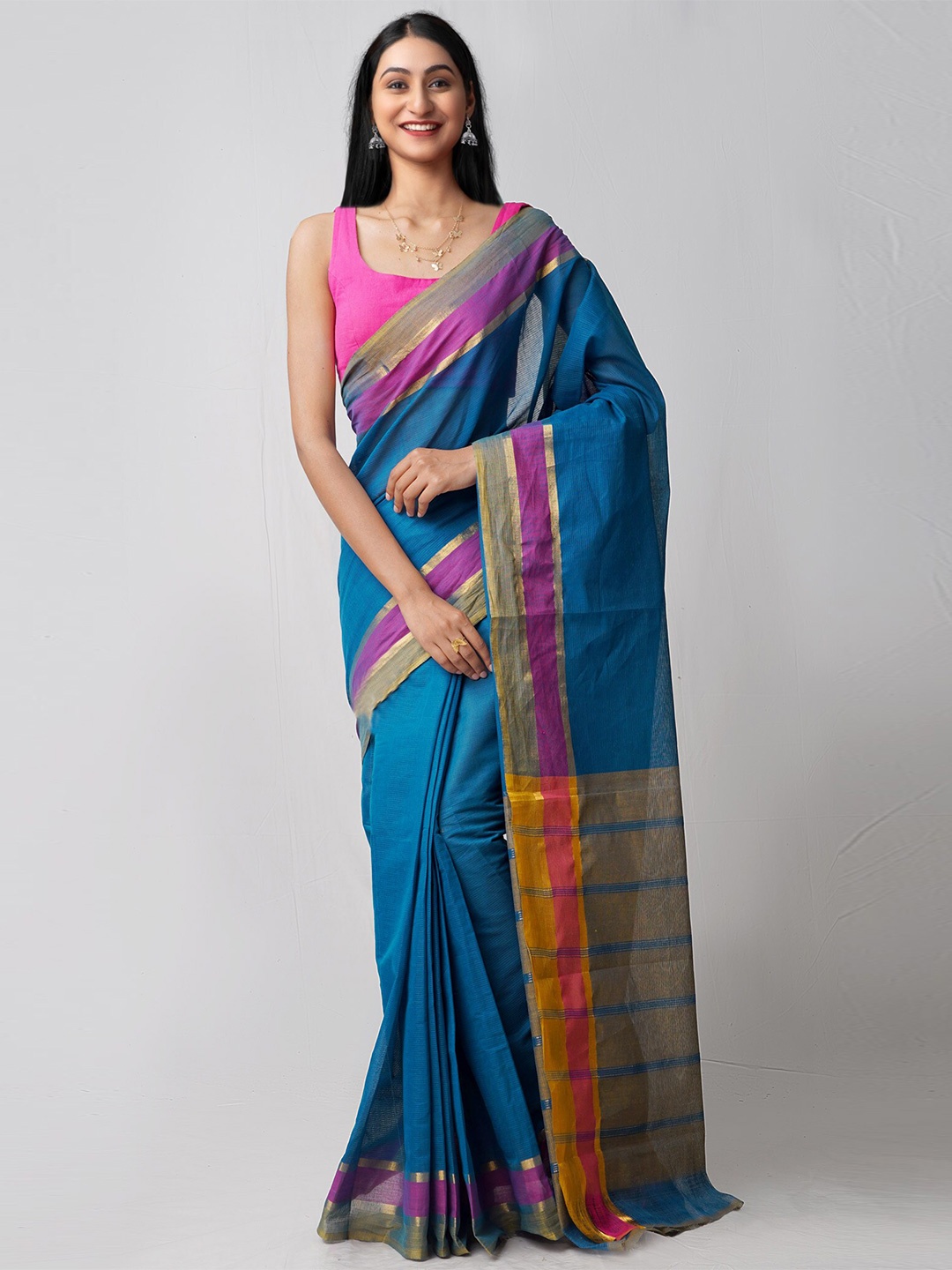 

Unnati Silks Zari Pure Cotton Mangalagiri Saree, Blue