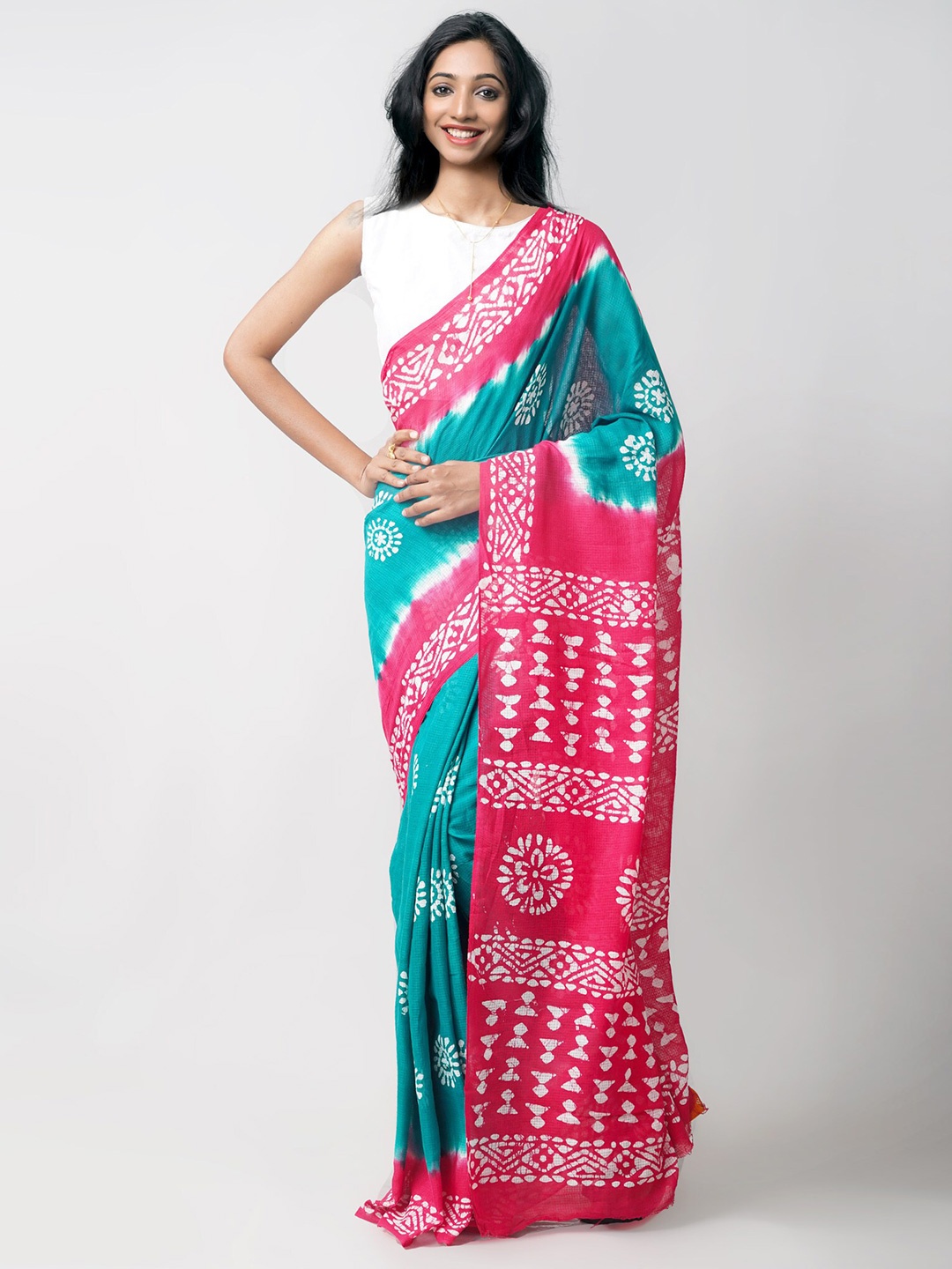 

Unnati Silks Batik Printed Pure Cotton Kota Saree, Green