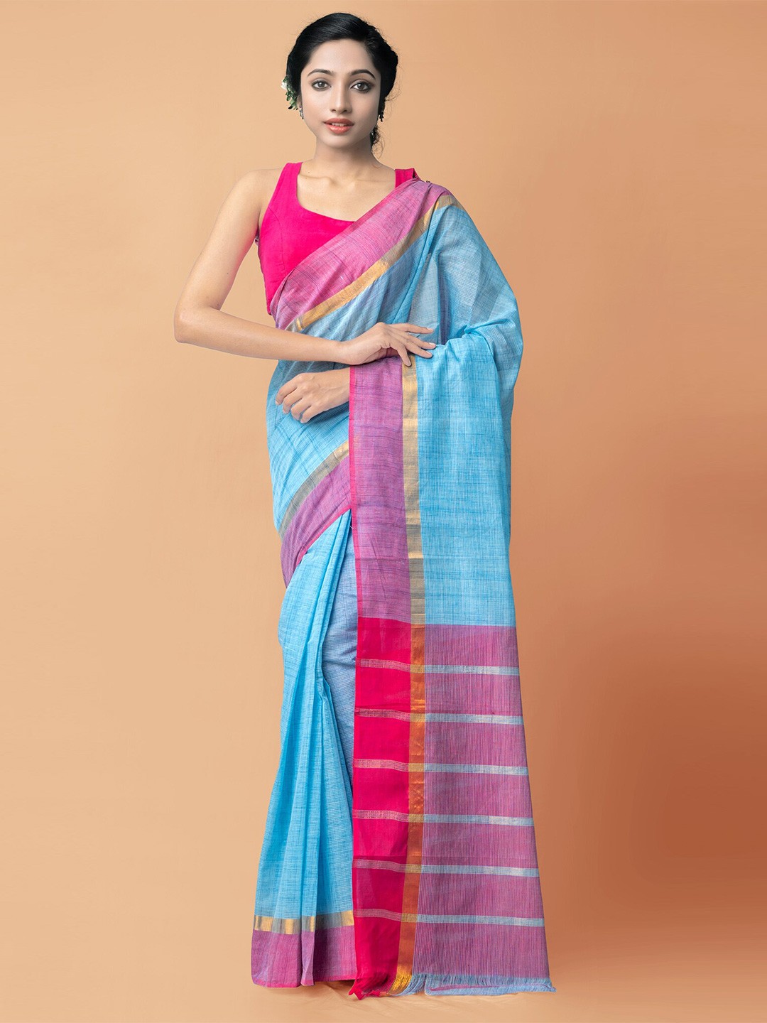 

Unnati Silks Zari Pure Cotton Mangalagiri Saree, Blue