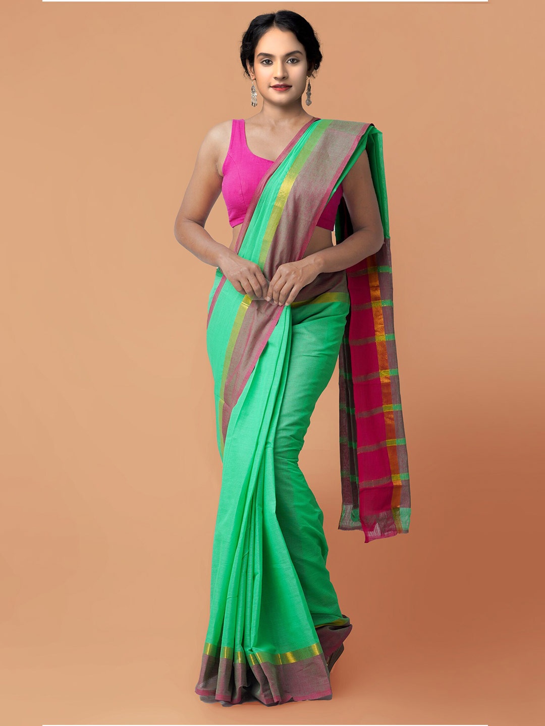 

Unnati Silks Zari Pure Cotton Mangalagiri Saree, Green