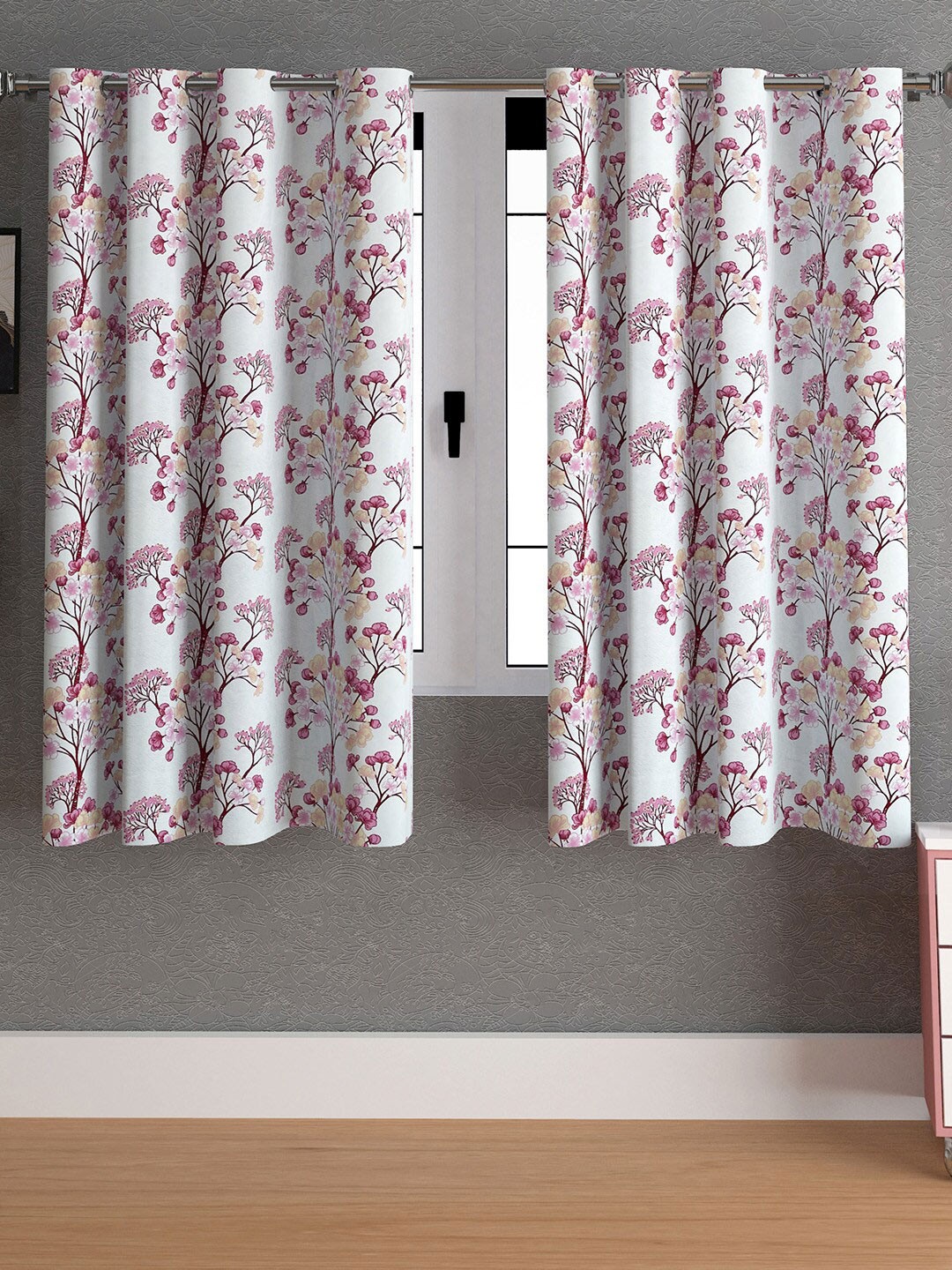 

Urban Magic Blue & Pink 2 Pieces Floral Room Darkening Window Curtain