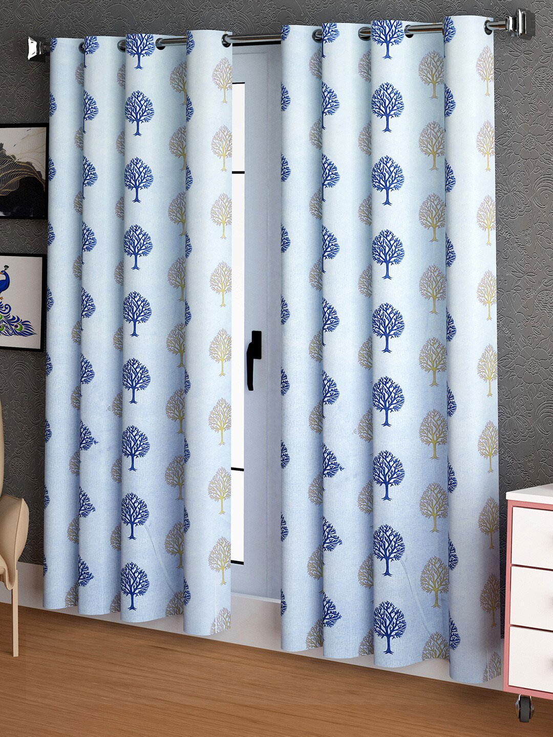 

Urban Magic Blue & Brown Set of 2 Ethnic Motifs Room Darkening Long Door Curtain