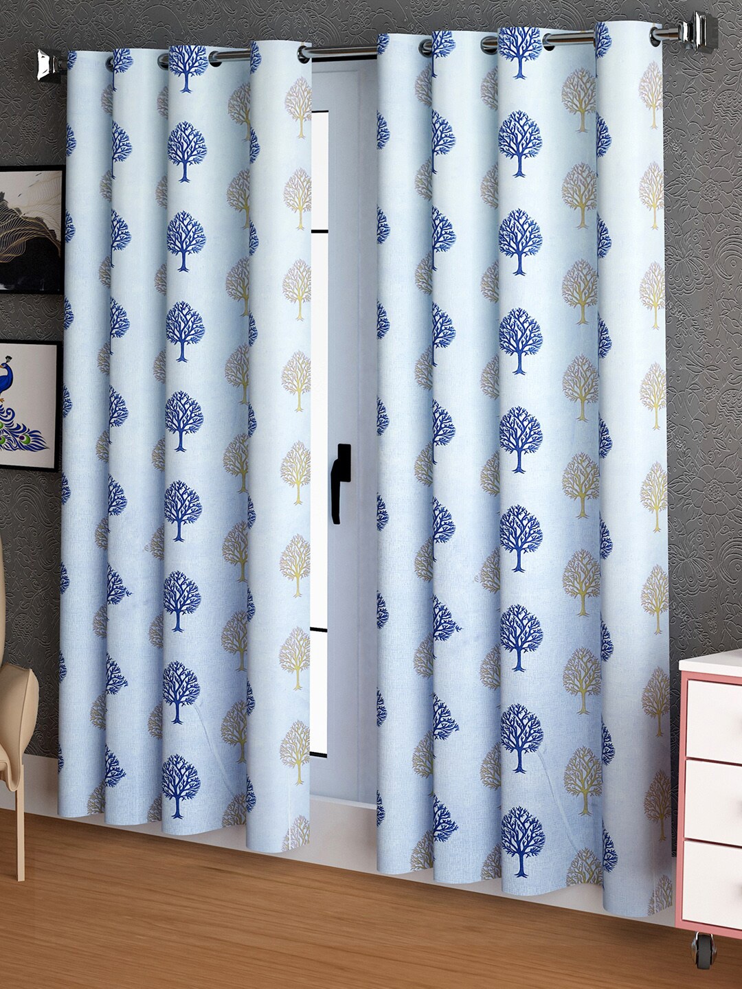 

Urban Magic Blue & Brown Set of 4 Ethnic Motifs Room Darkening Long Door Curtain