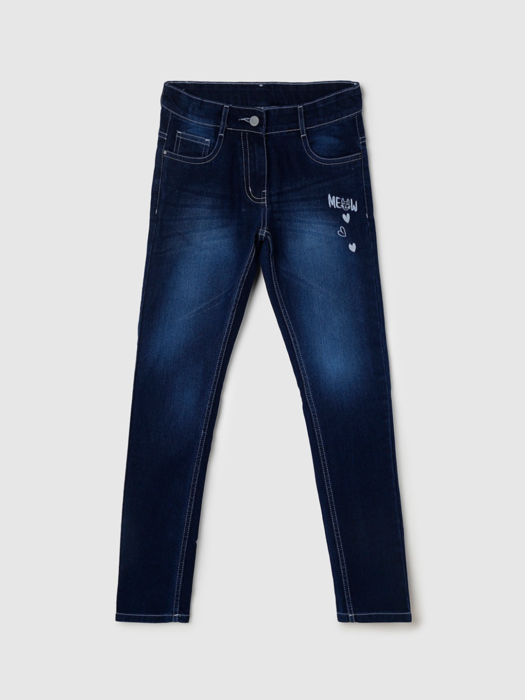

max Girls Heavy Fade Printed Cotton Jeans, Navy blue