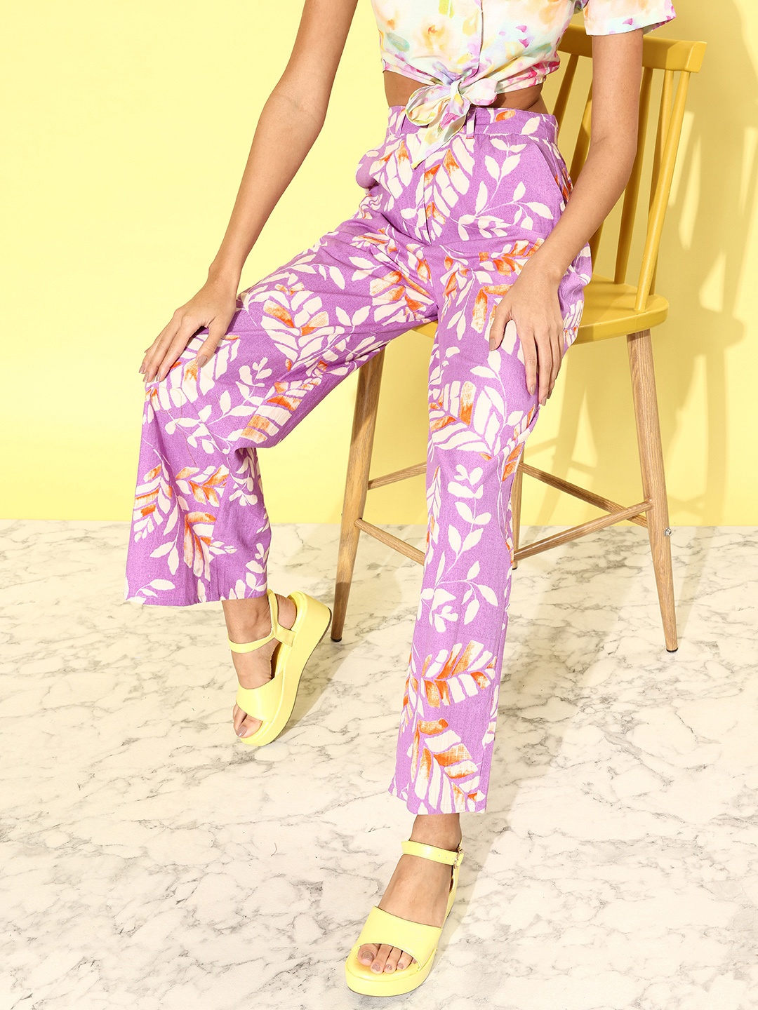 

all about you Women Vivid Purple Romance Ramble Wide Legs and Flared Floral Print Trousers