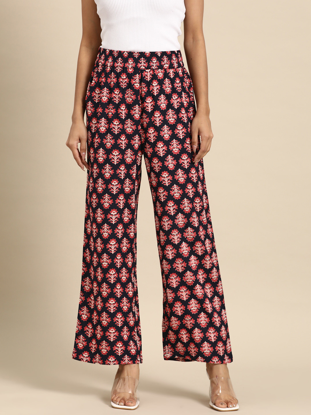 

all about you Women Navy Blue Ethnic Motifs Printed Trousers