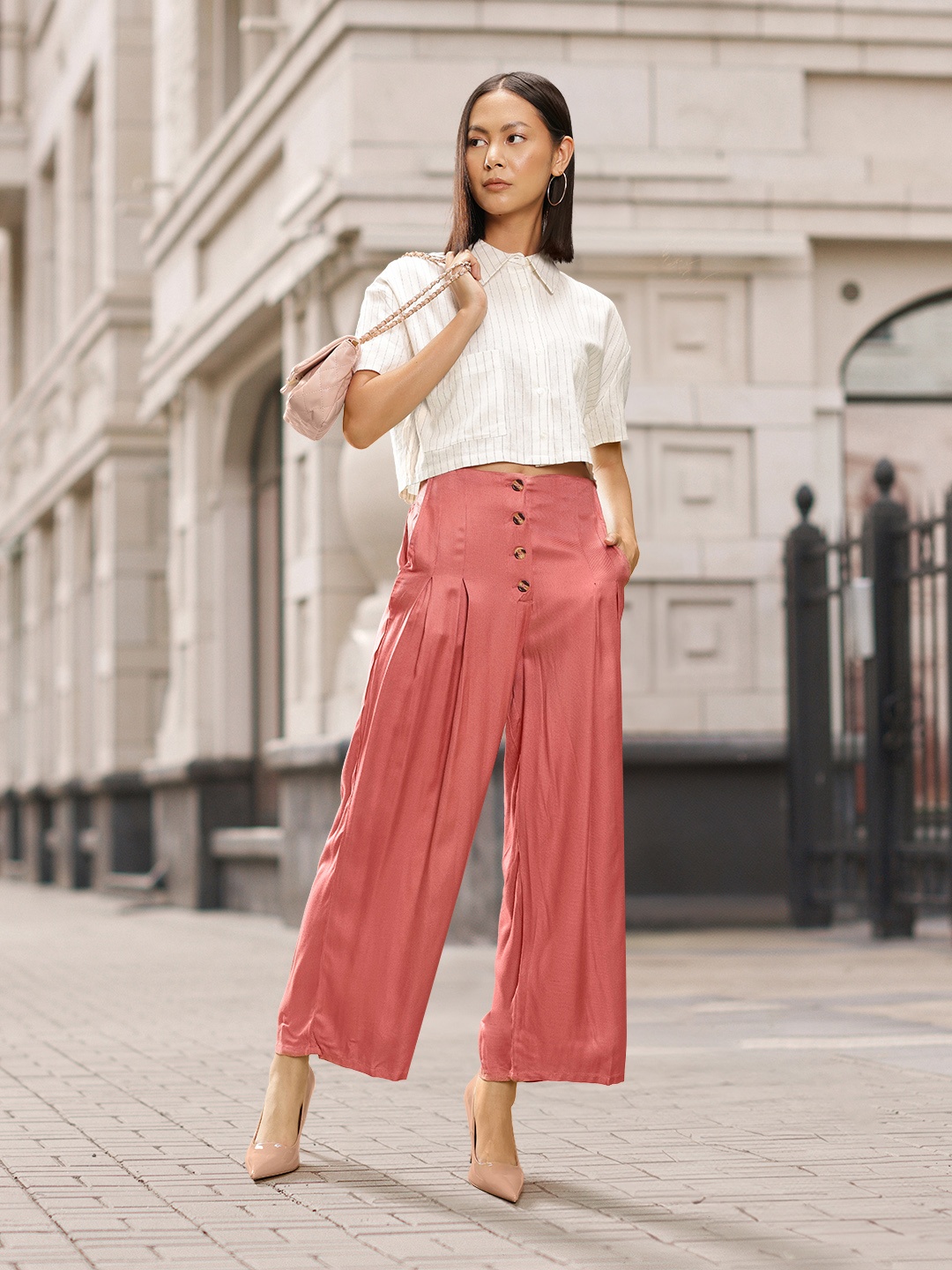 

all about you Women Rose Gold Pleated Romance Ramble Wide legs & Flared Trouser