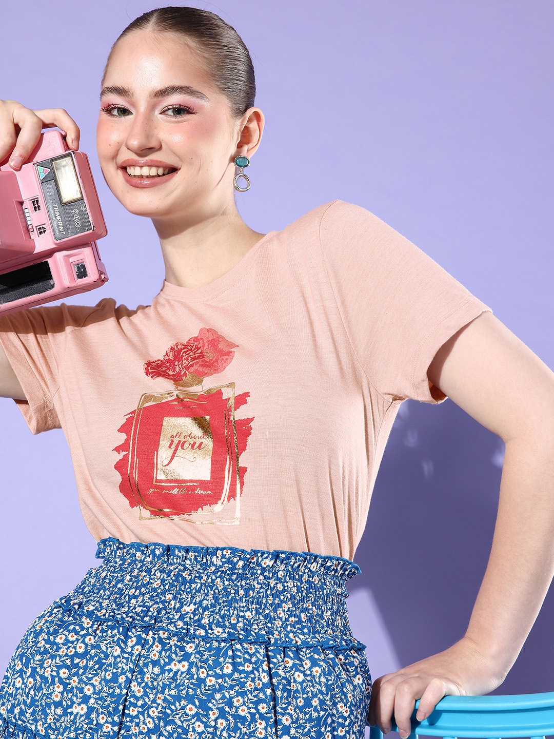 all about you Vacay Chill Graphic High Printed T-shirt, Peach