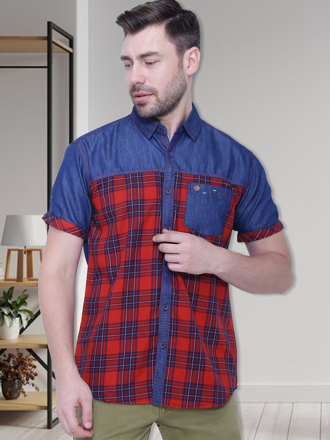 

Kuons Avenue Men Smart Slim Fit Checked Casual Shirt, Maroon
