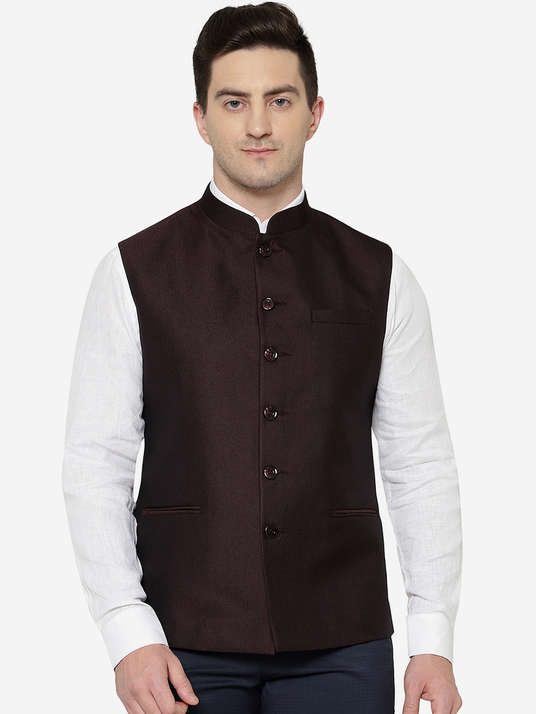 

Greenfibre Men Nehru Jacket, Maroon