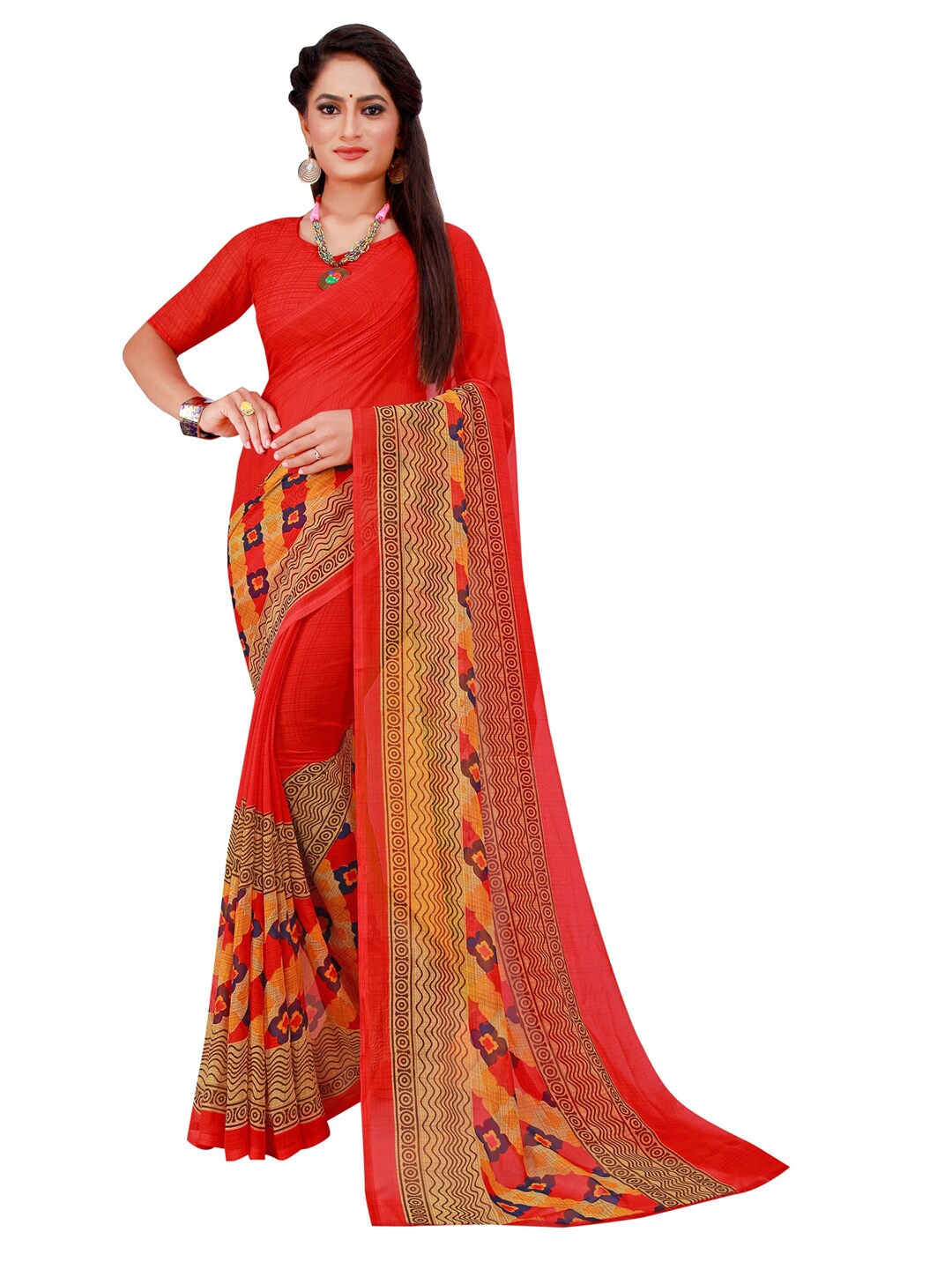 Florence Printed Pure Georgette Saree, Red