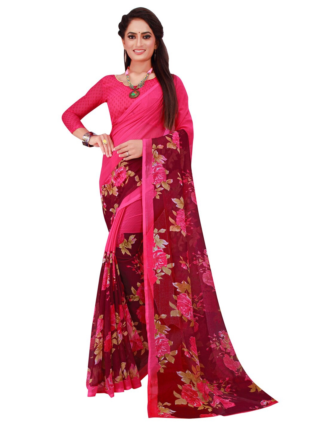 

Florence Floral Pure Georgette Saree, Pink