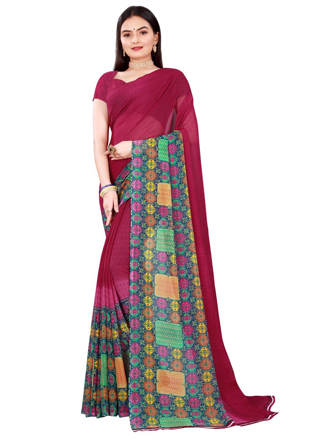 

Florence Ethnic Motifs Pure Georgette Saree, Pink
