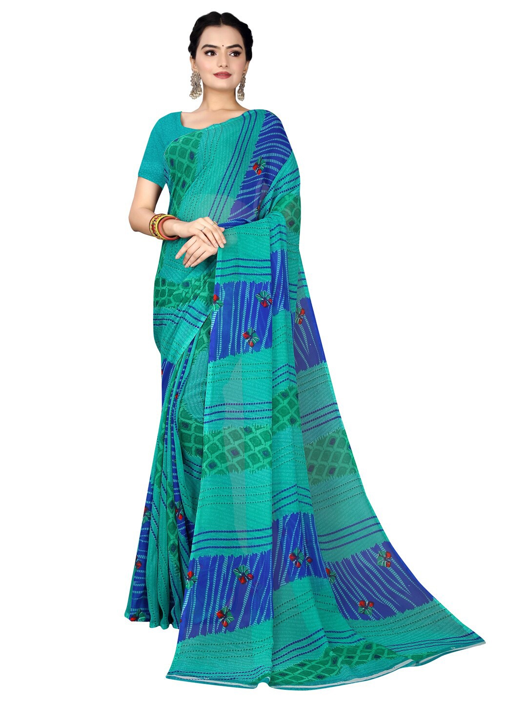 

Florence Ethnic Motifs Pure Georgette Saree, Sea green