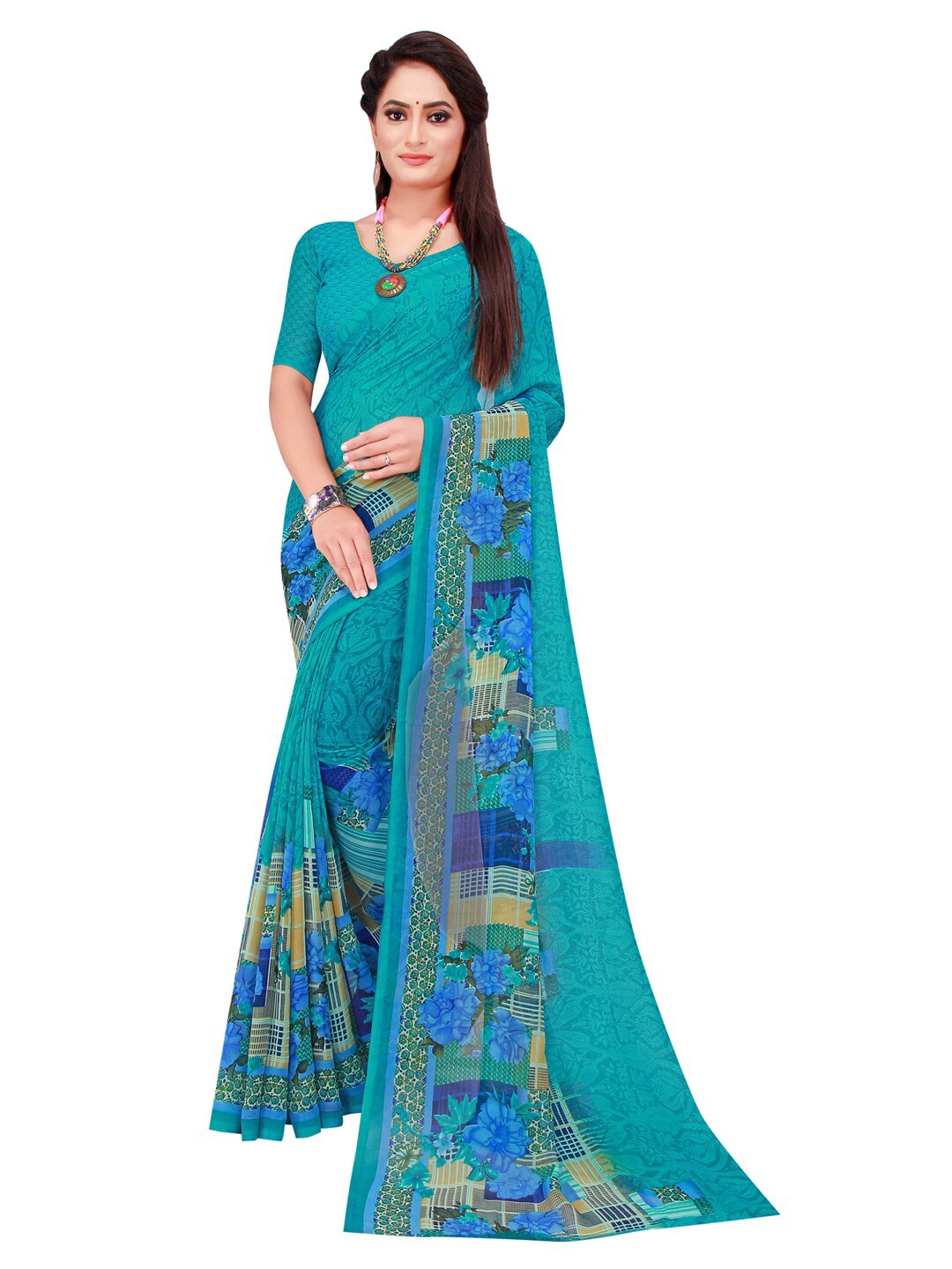 

Florence Floral Pure Georgette Saree, Turquoise blue