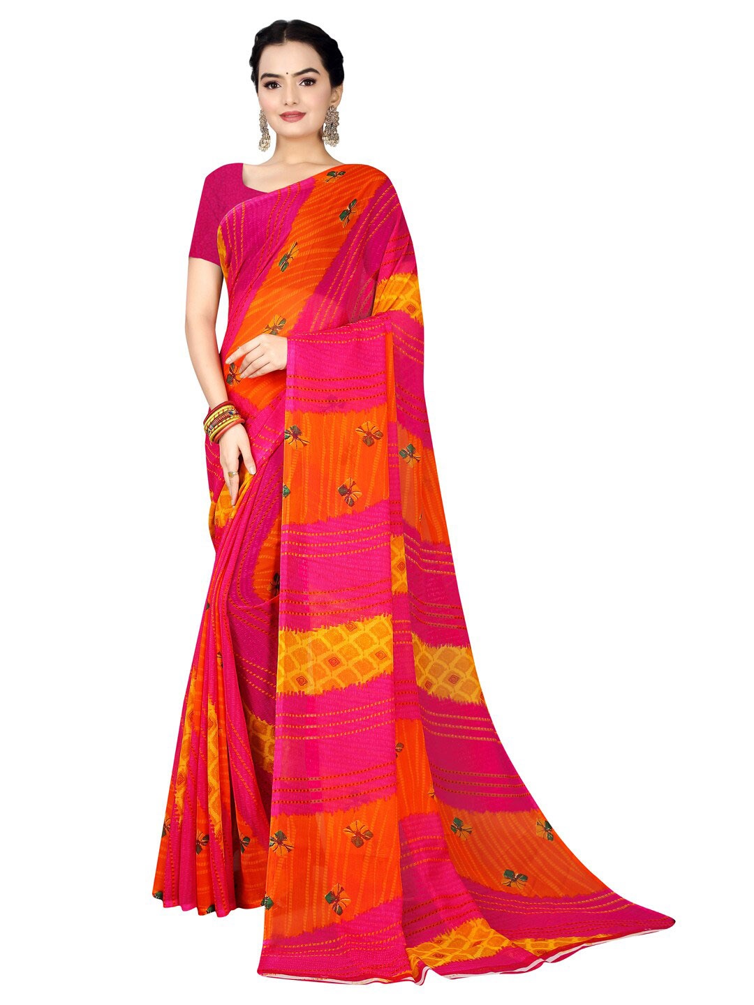 

Florence Printed Pure Georgette Saree, Pink