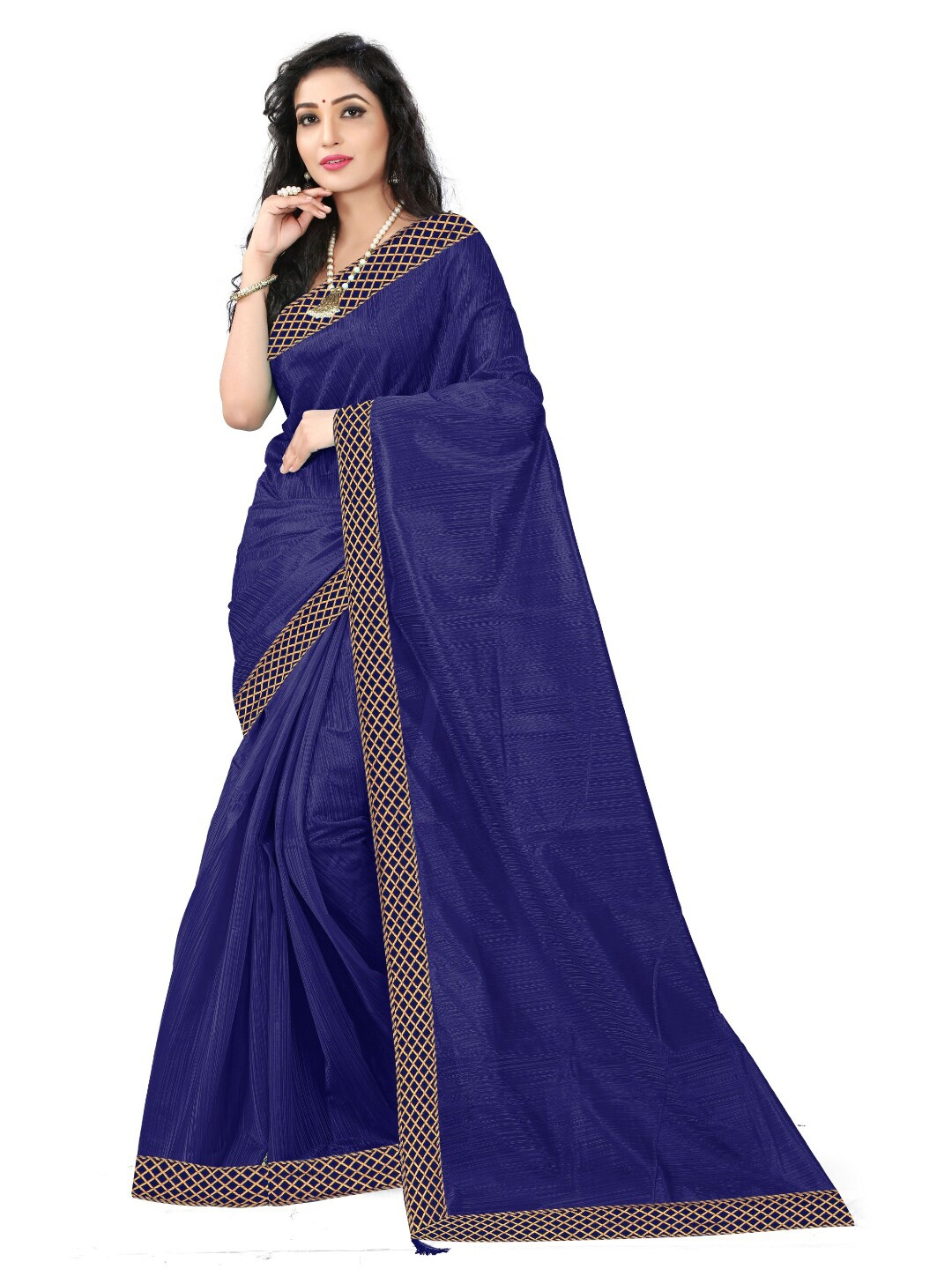 

Florence Solid Art Silk Saree, Navy blue