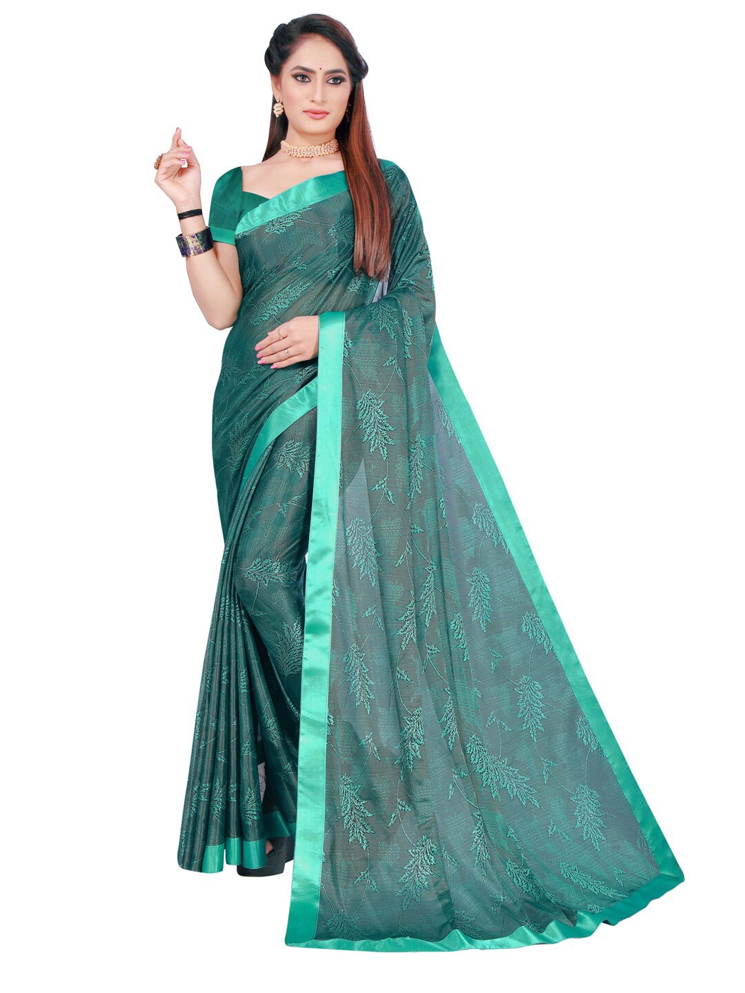 

Florence Teal Floral Art Silk Saree