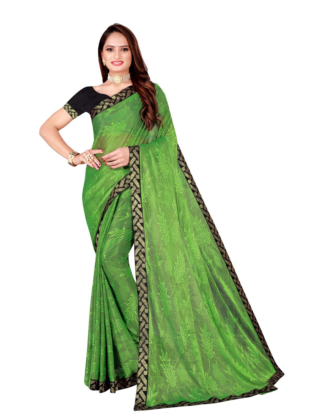 

Florence Floral Zari Art Silk Saree, Lime green