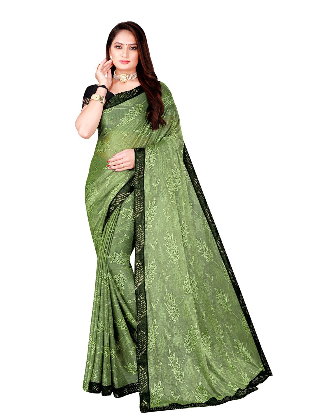 

Florence Floral Zari Art Silk Saree, Olive