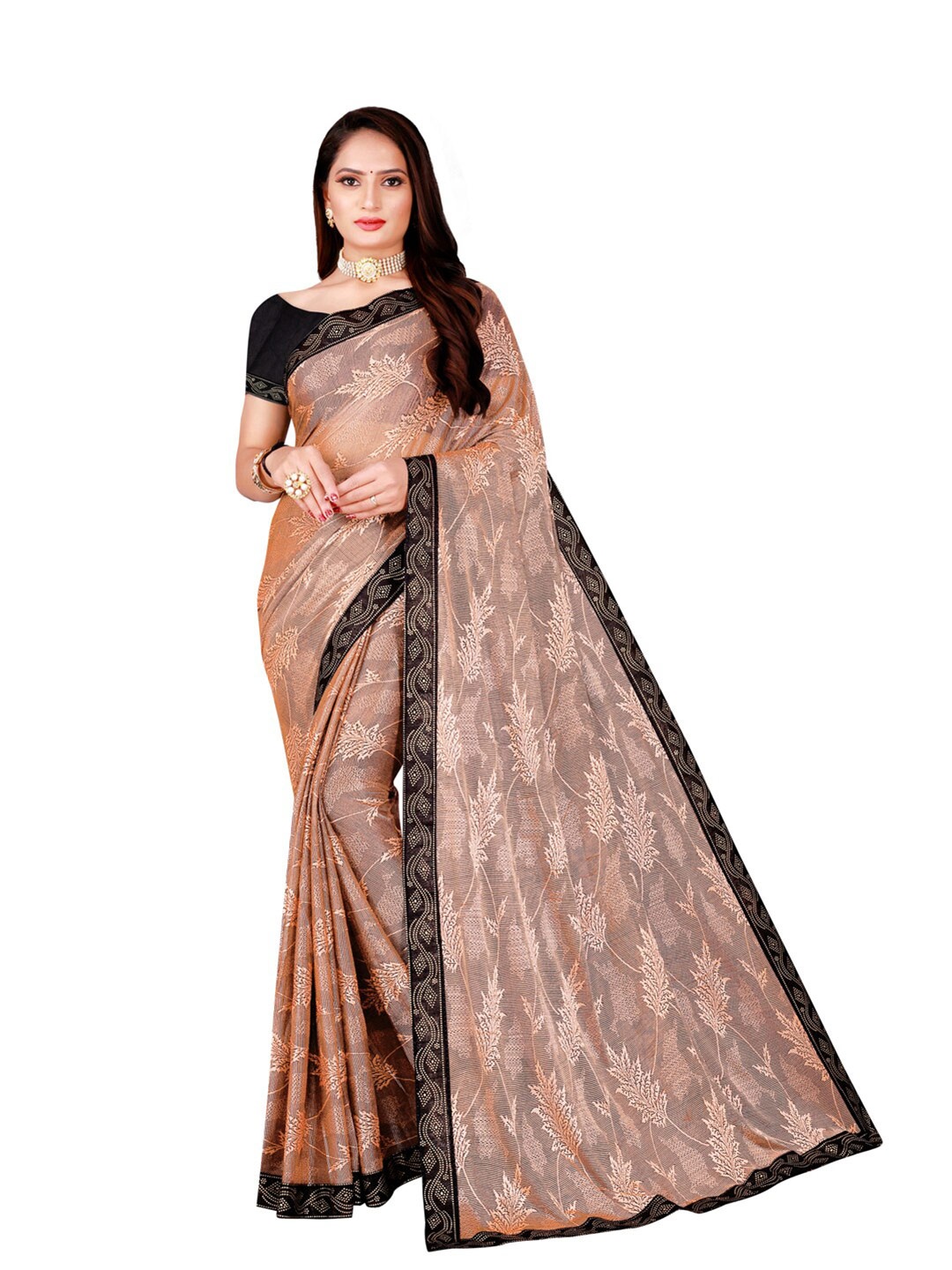 

Florence Floral Zari Art Silk Saree, Peach