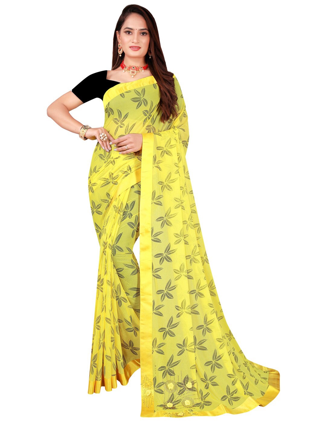 

Florence Floral Art Silk Saree, Yellow