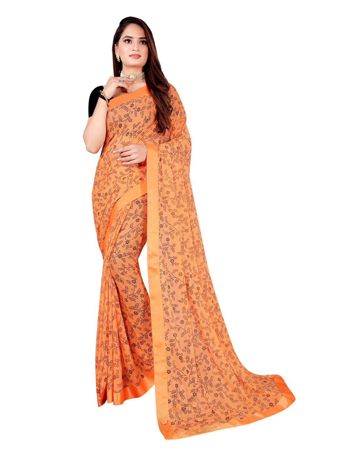

Florence Floral Printed Art Silk Saree, Orange