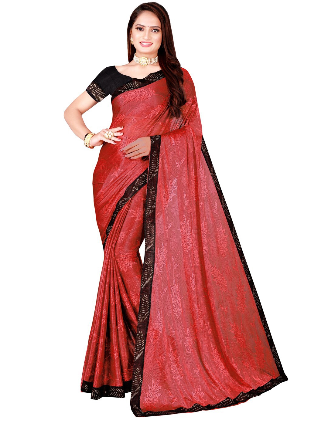 

Florence Floral Printed Art Silk Saree, Red