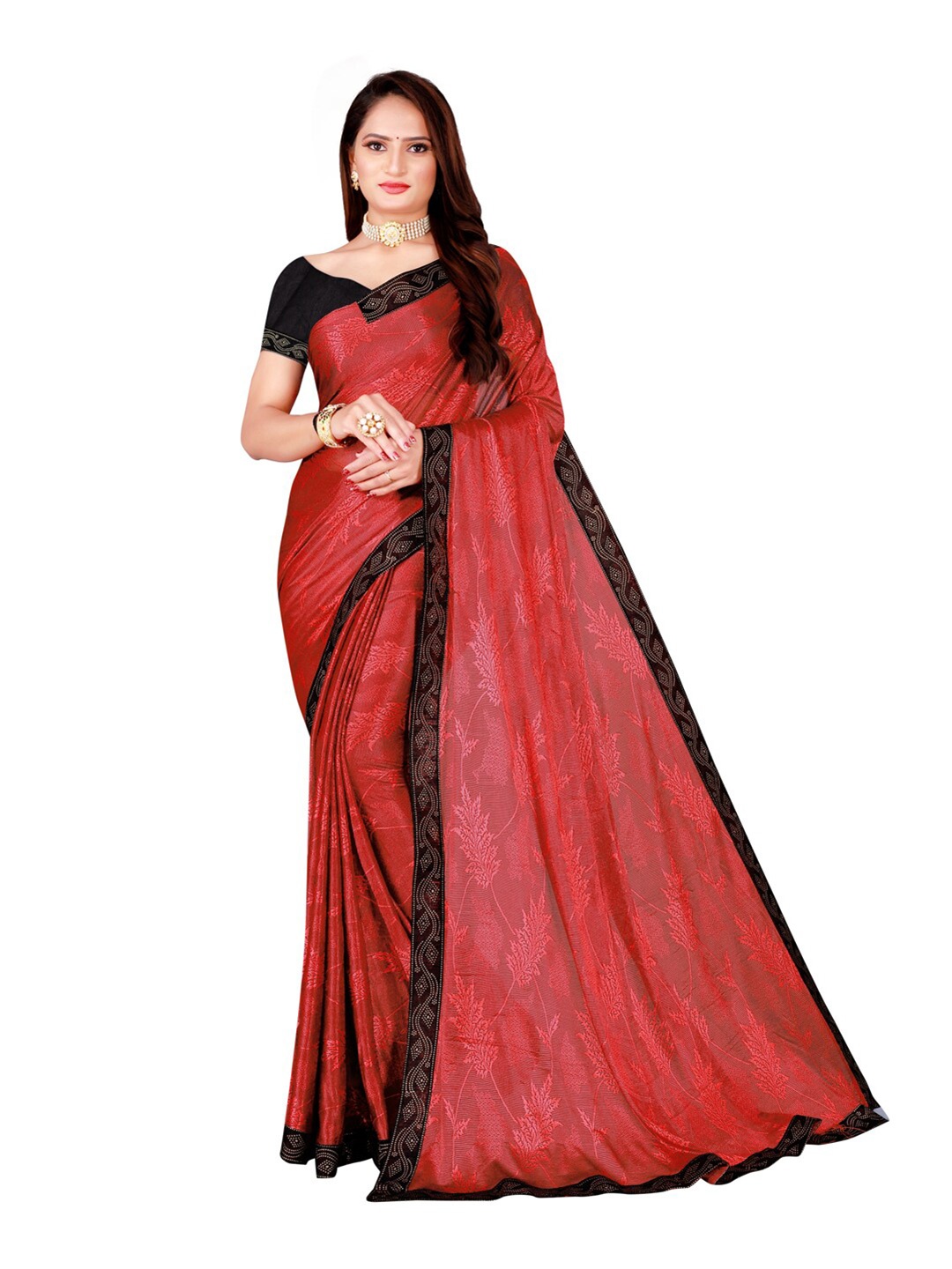 

Florence Floral Printed Art Silk Saree, Red