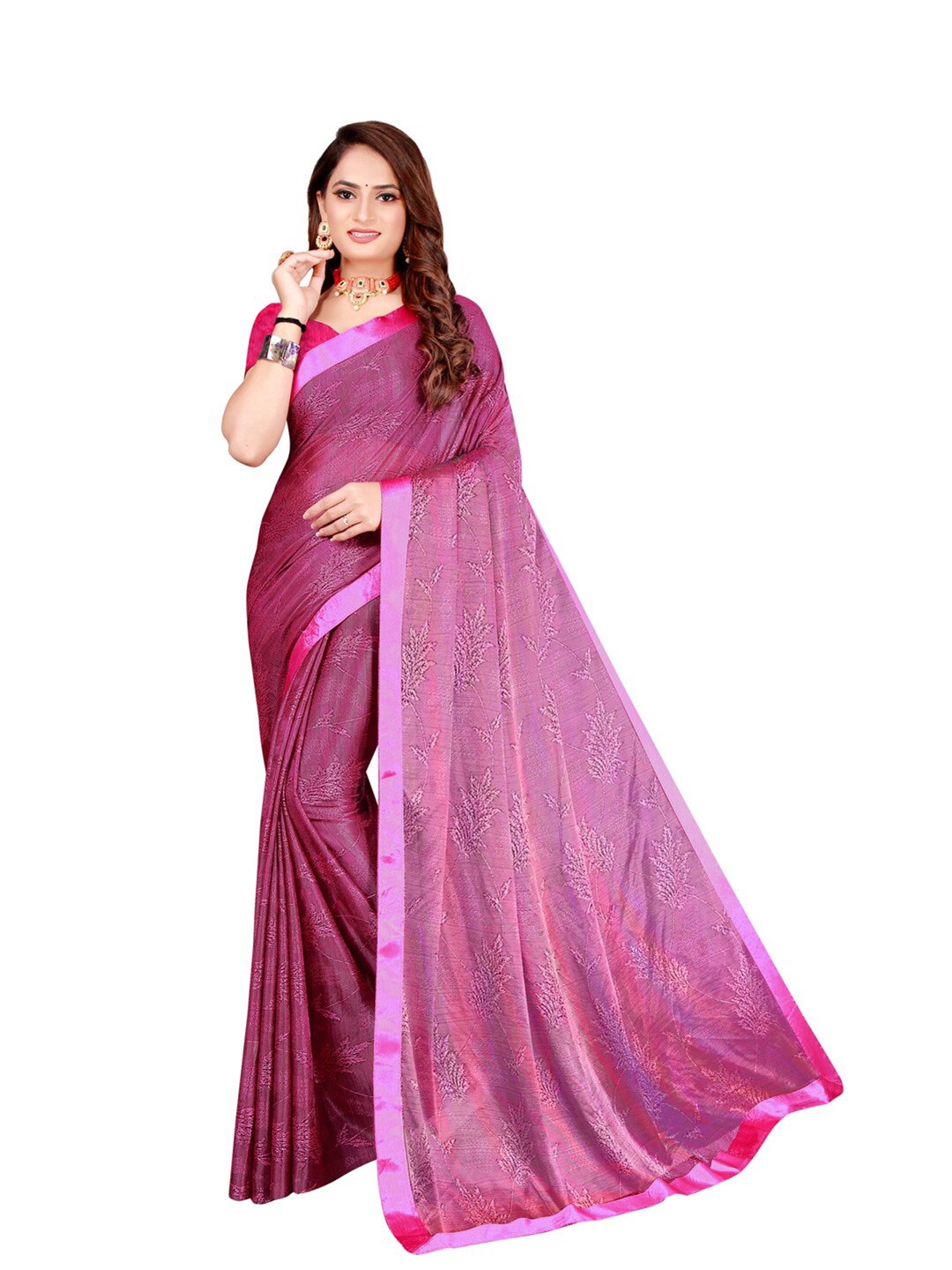 

Florence Floral Printed Art Silk Saree, Pink