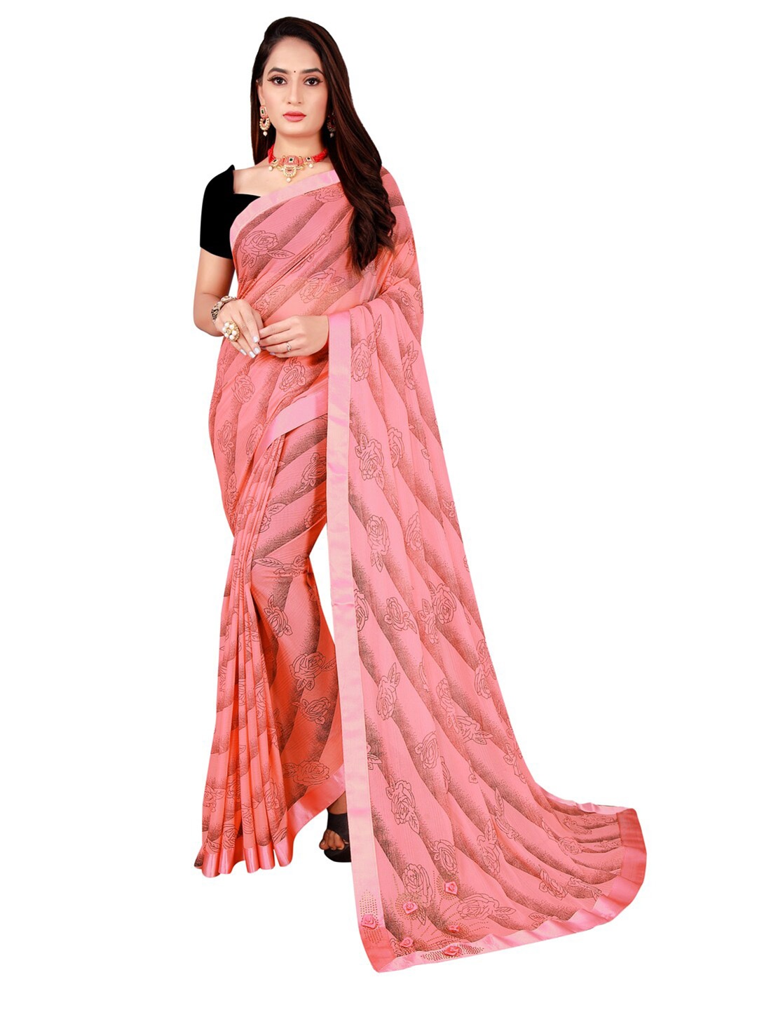 

Florence Floral Printed Art Silk Saree, Pink