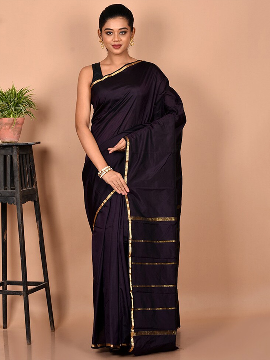 

AllSilks Zari Silk Blend Kanjeevaram Saree, Purple