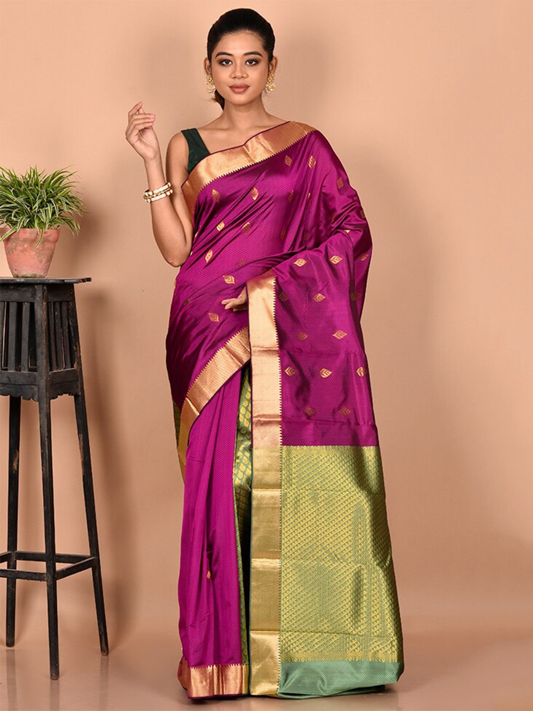 

AllSilks Woven Design Zari Silk Blend Kanjeevaram Saree, Purple