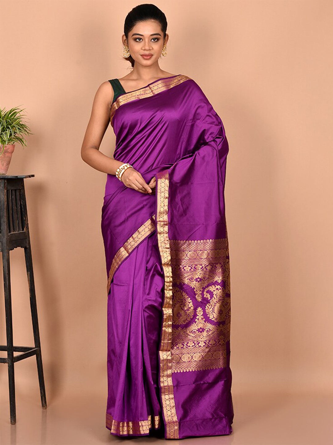 

AllSilks Zari Silk Blend Kanjeevaram Saree, Purple
