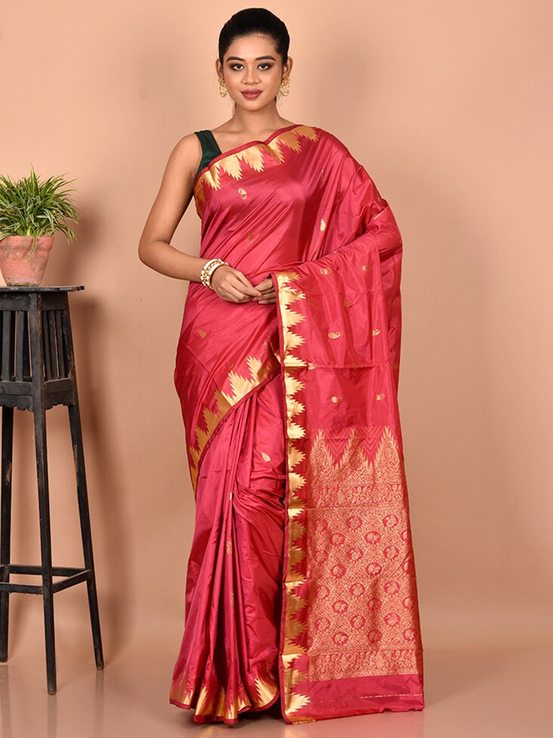 

AllSilks Woven Design Zari Silk Blend Kanjeevaram Saree, Pink