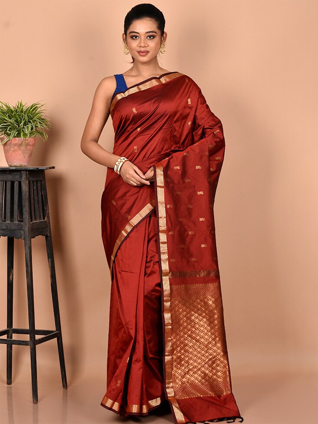 

AllSilks Woven Design Zari Silk Blend Kanjeevaram Saree, Maroon