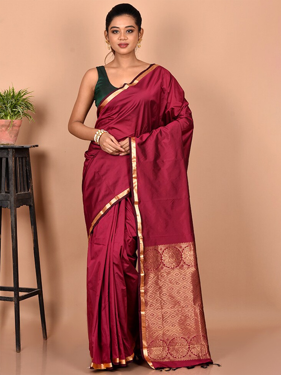 

AllSilks Zari Silk Blend Kanjeevaram Saree, Maroon